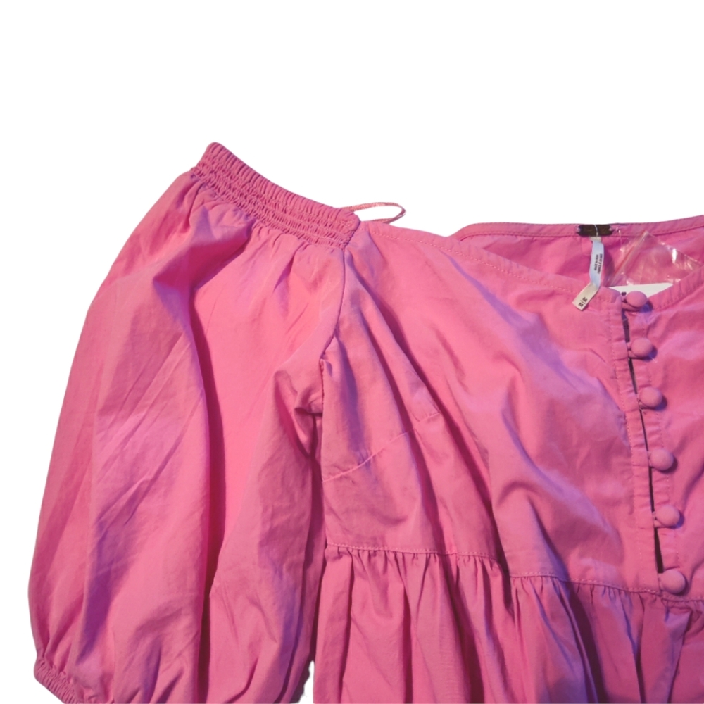Free People Veronica Poplin Sweetheart Peplum Babydoll Puff Sleeve Blouse - Picture 6 of 15